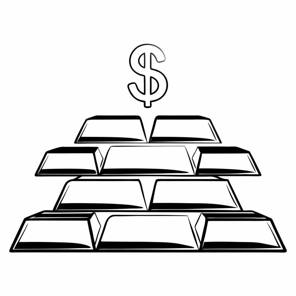 Flat Floating Gold Bars and Dollar Sign Clean vector