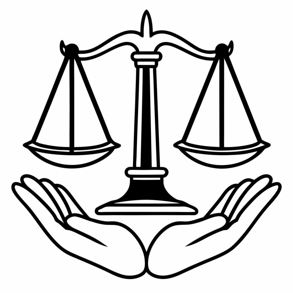 Flat Floating hand holding scales of justice symbolizing balance and rights for Human Rights Day Clean vector