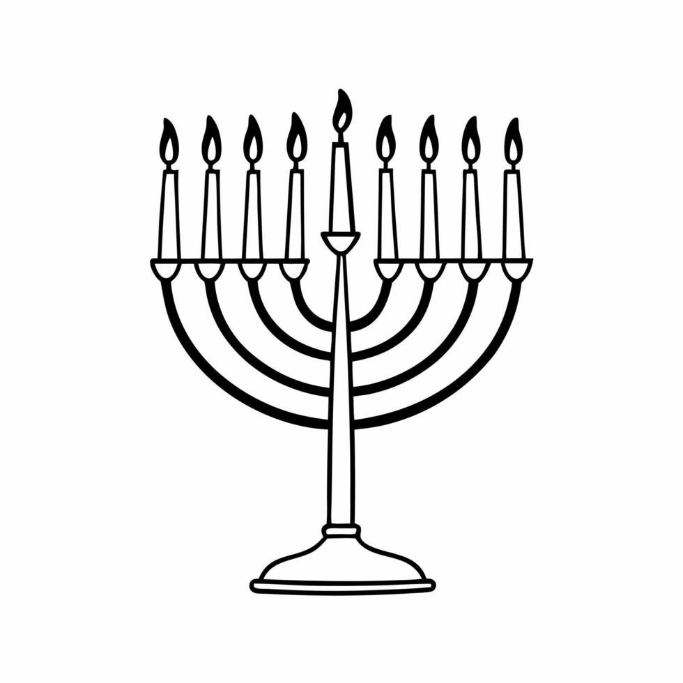 Flat Floating Hanukkah menorah with candles flickering mid air white background Clean vector