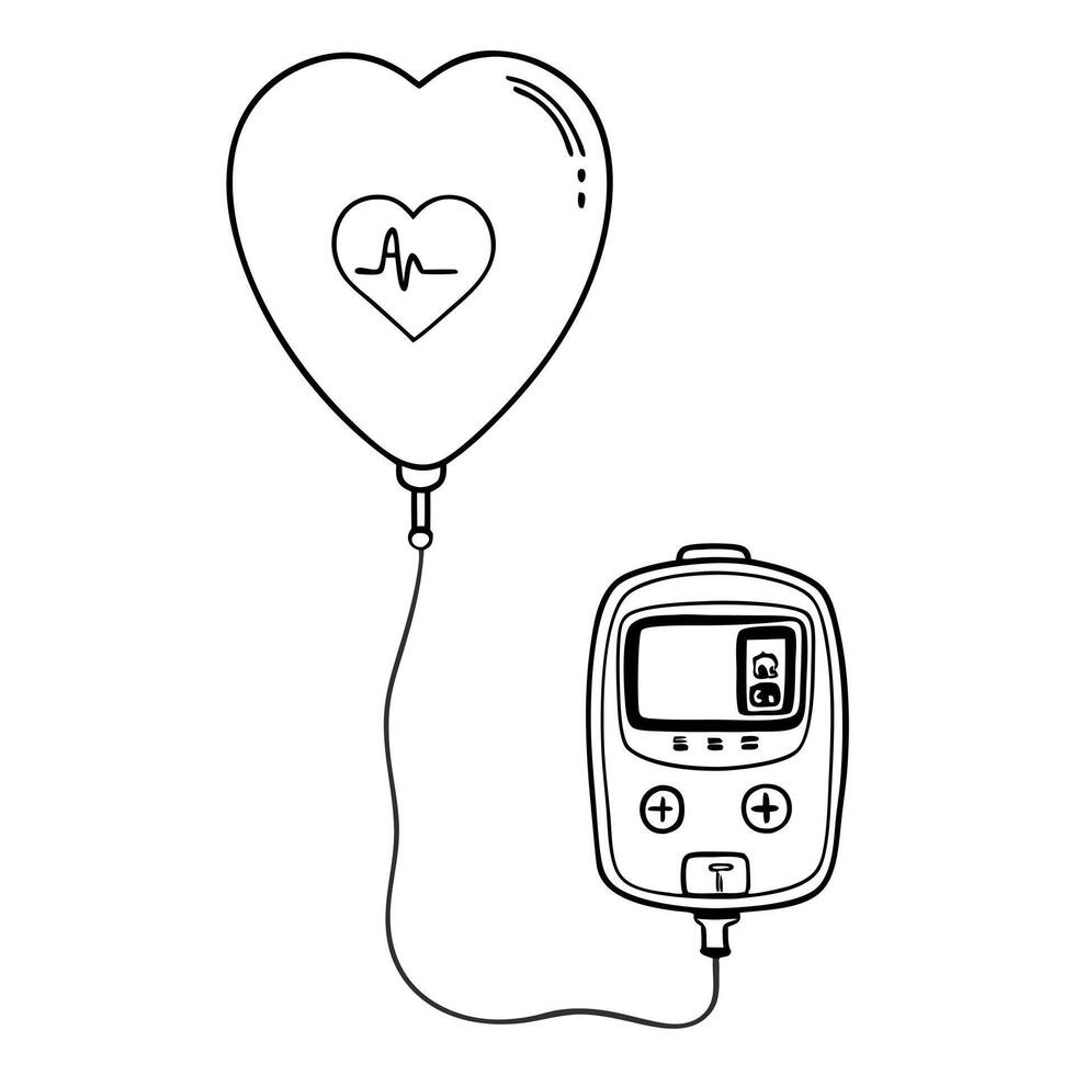 Flat Floating insulin pump and glucose test strip with awareness text Clean vector