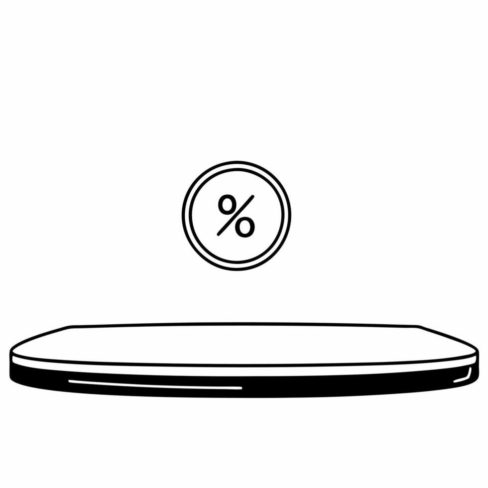 Flat Floating percentage symbol and glowing sale banner podium with copy space Clean vector