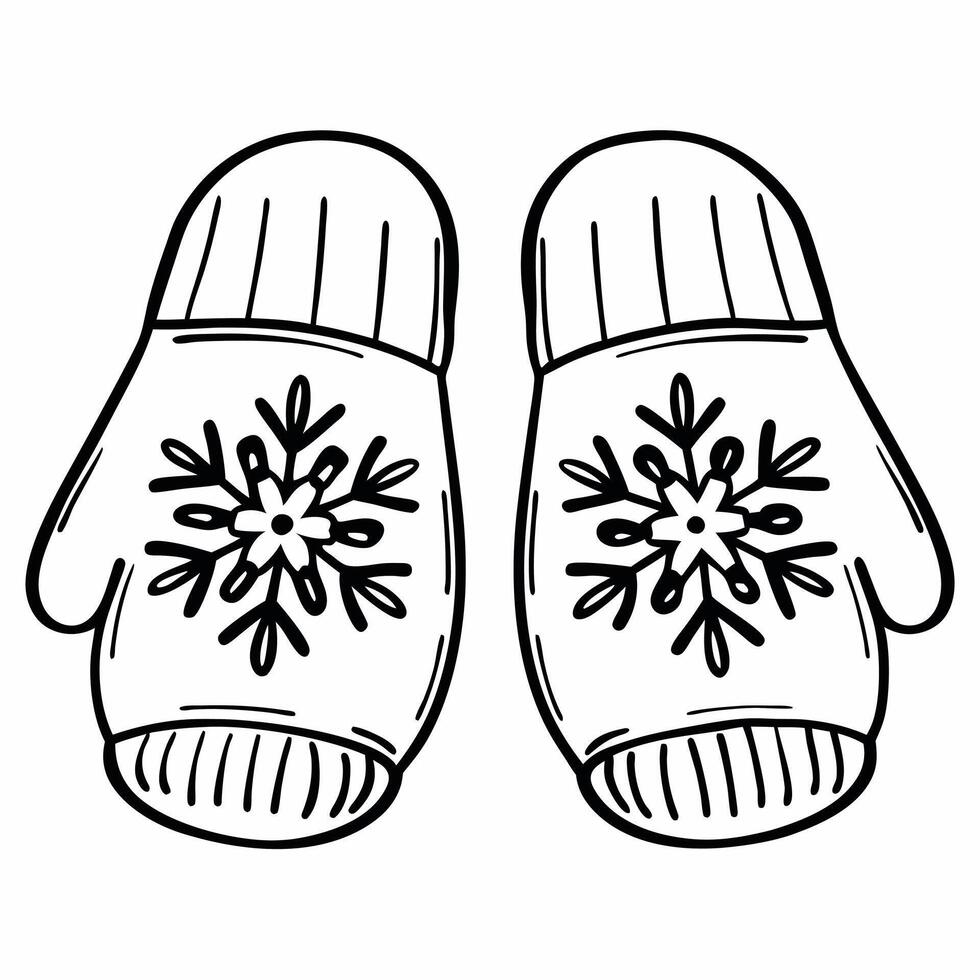 Flat Floating pair of winter mittens with snowflakes isolated on white Clean Set 2 vector