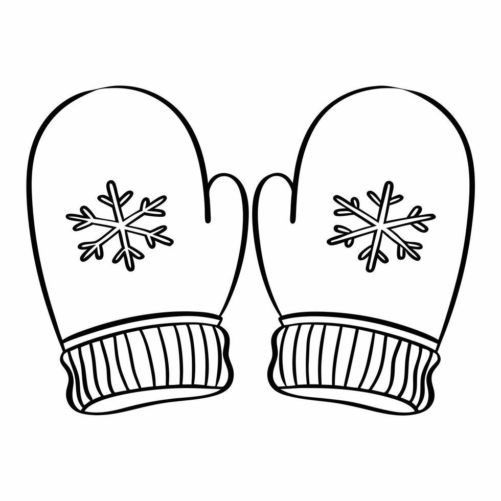 Flat Floating pair of winter mittens with snowflakes isolated on white Clean vector
