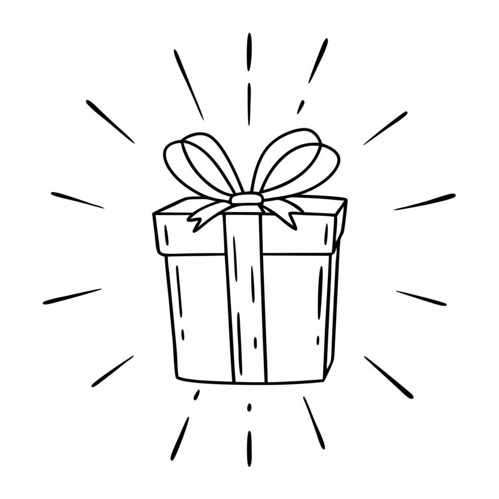 Flat Flying Christmas gift box with ribbon isolated on white background Clean vector