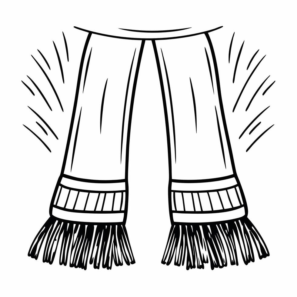 Flat Flying scarf with flowing tassels isolated on white background Clean vector