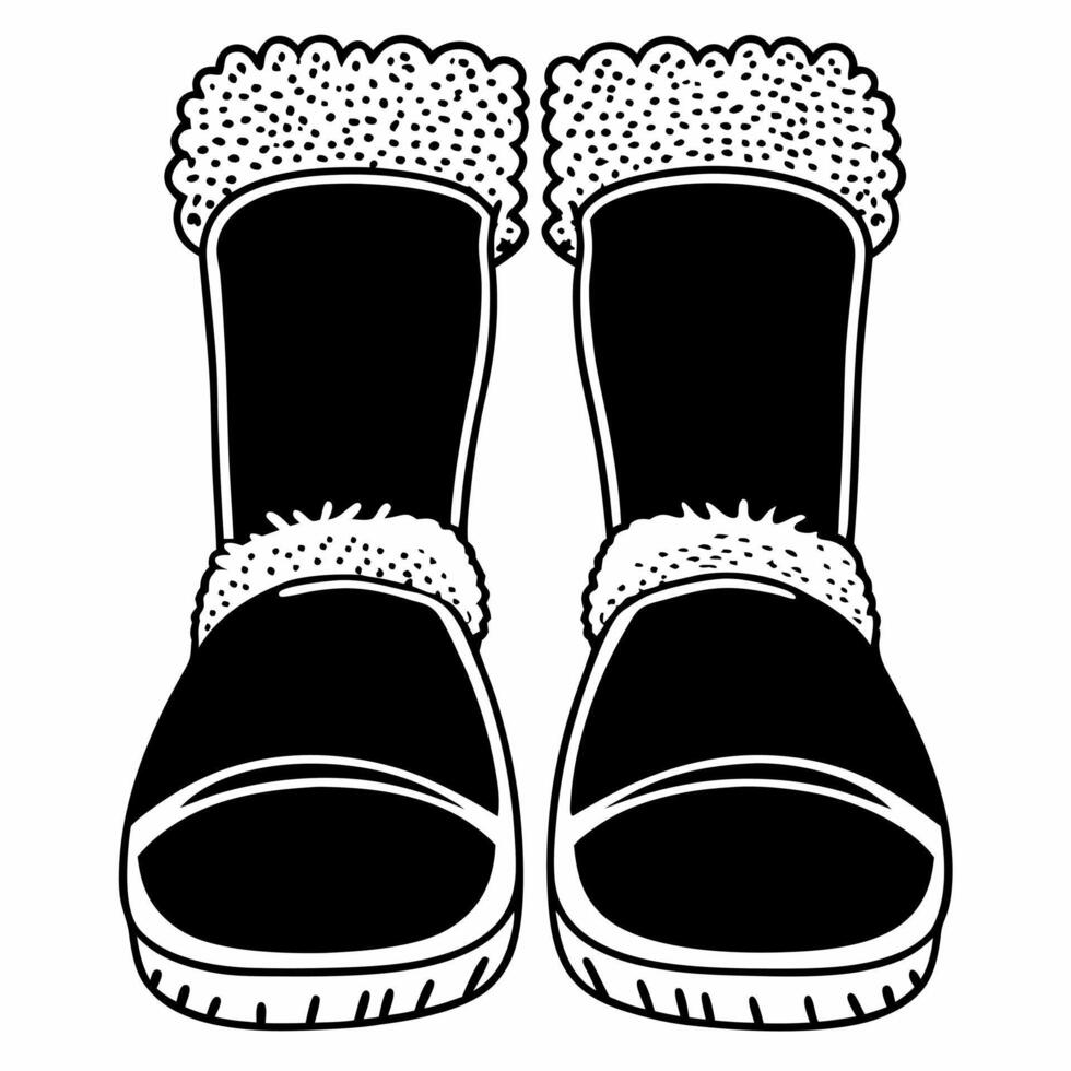 Flat Flying pair of snow boots with frost detailing isolated on white Clean vector