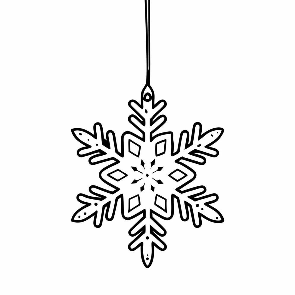 Flat Flying snowflake ornament with glitter details isolated on white Clean vector