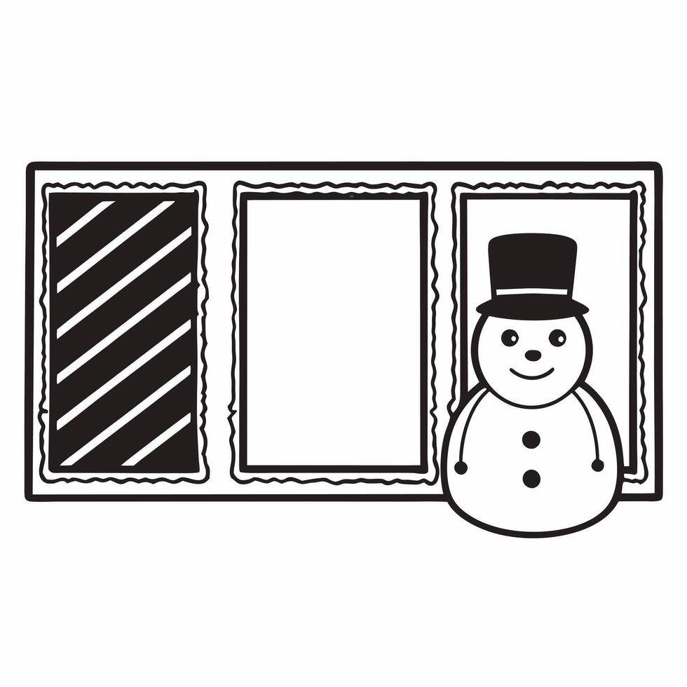 Flat Frosty window and snowman frame with copy space Clean vector