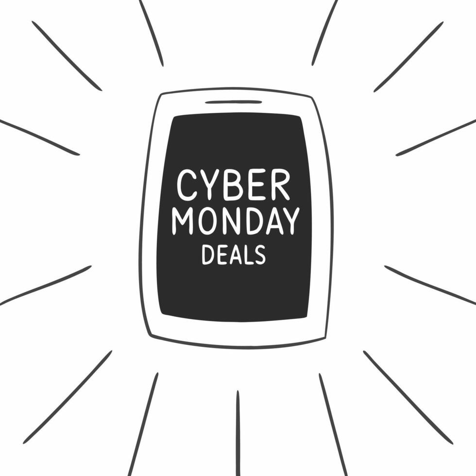 Flat Glossy background of Cyber Monday deals on a glowing smartphone screen Clean vector