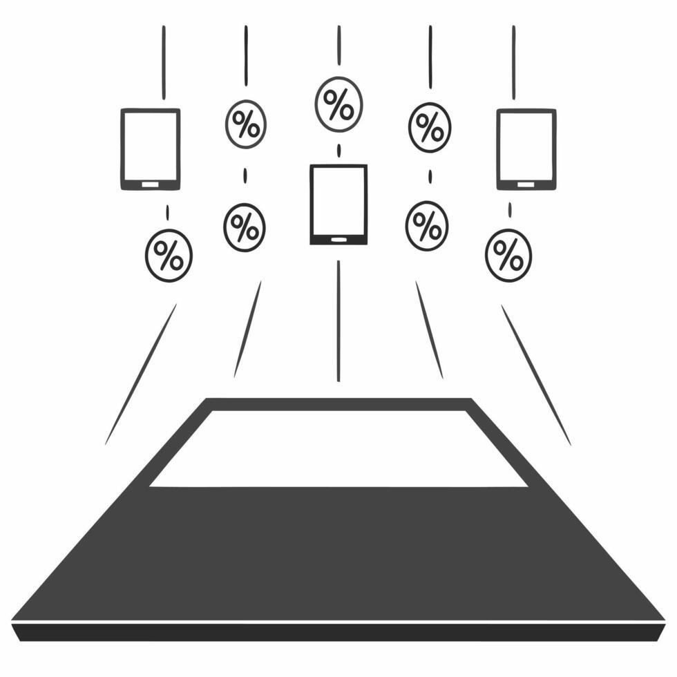 Flat Glossy background of floating tech gadgets with Cyber Monday discounts Clean Set 2 vector