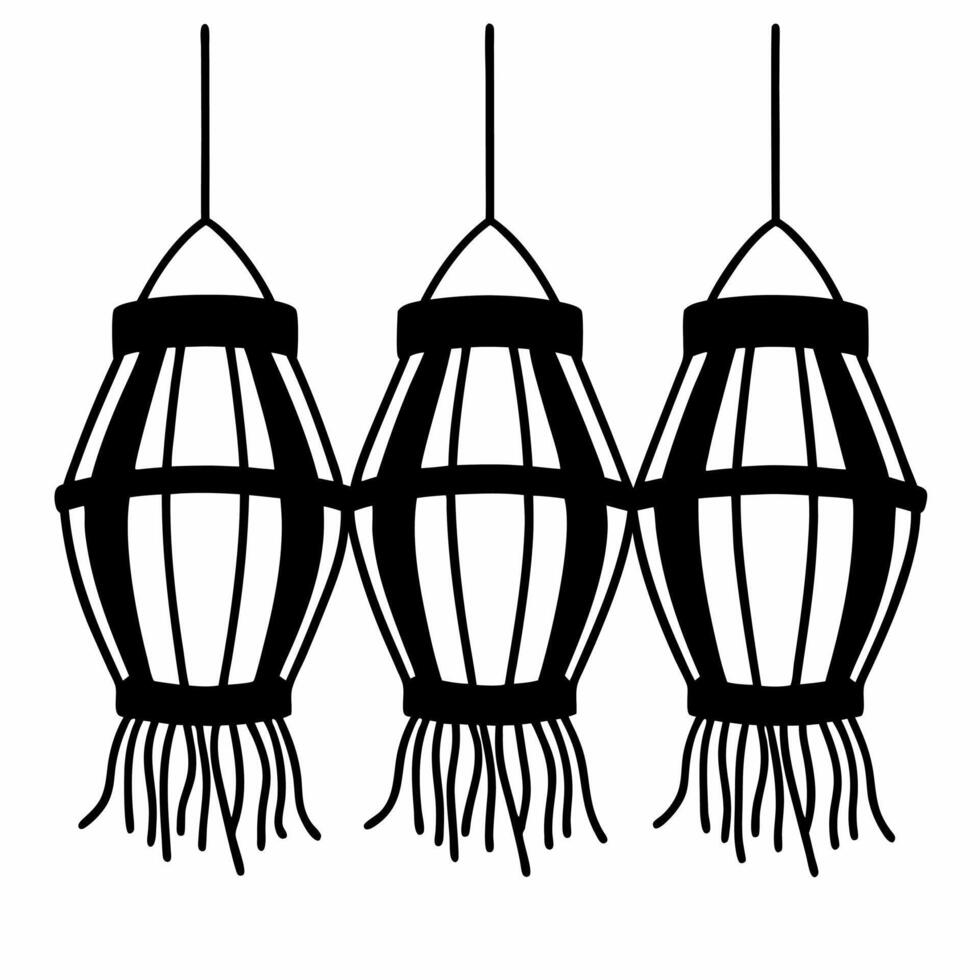 Flat Glossy Diwali hanging lamps with glowing light patterns set against a dark and elegant background Clean vector