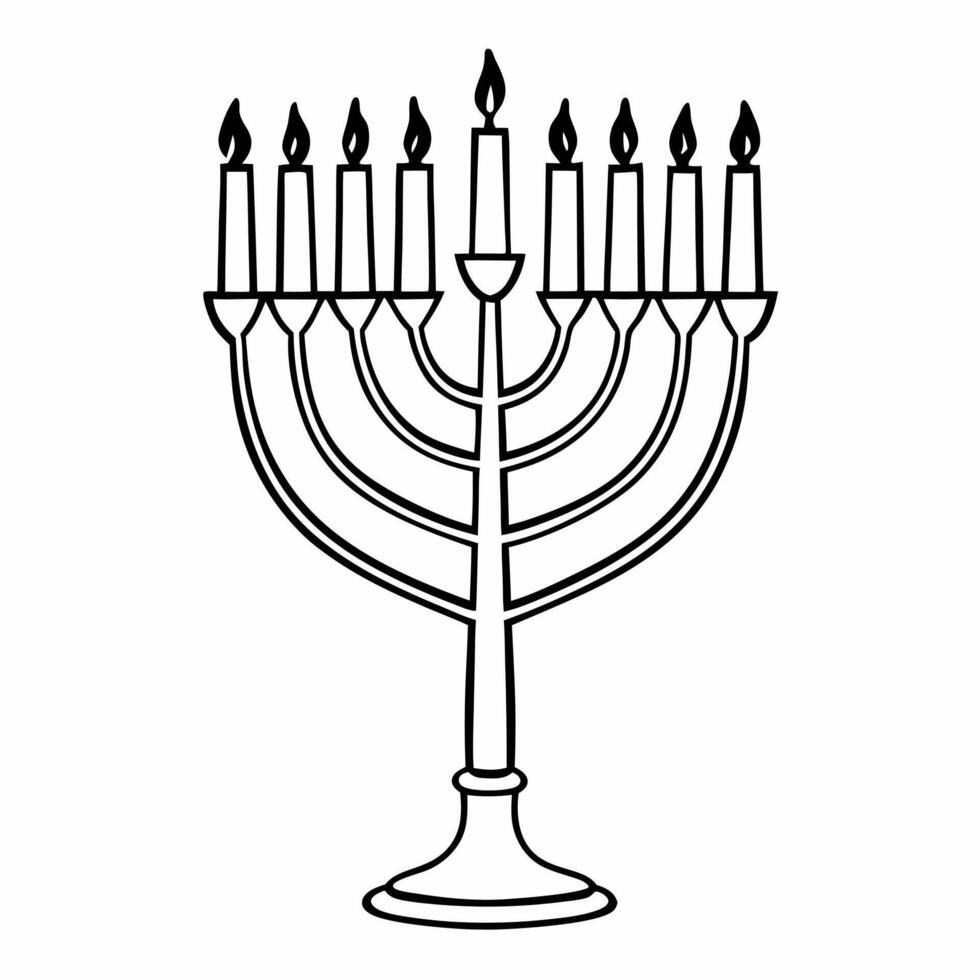 Flat Glossy Hanukkah menorah with flickering digital flames on dark background Clean vector