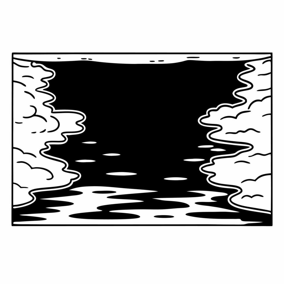 Flat Glossy frozen river with snow covered banks and copy space Clean vector