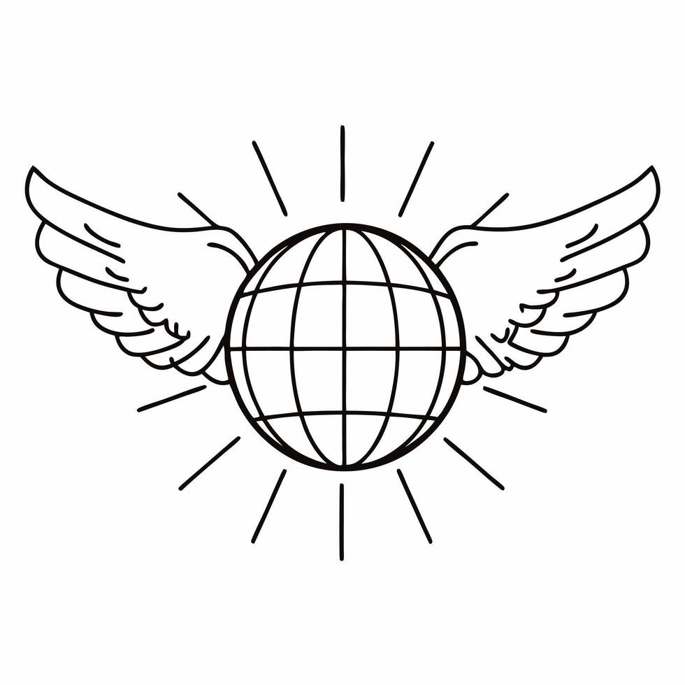 Flat Glossy holographic peace dove with glowing globe white background Clean vector