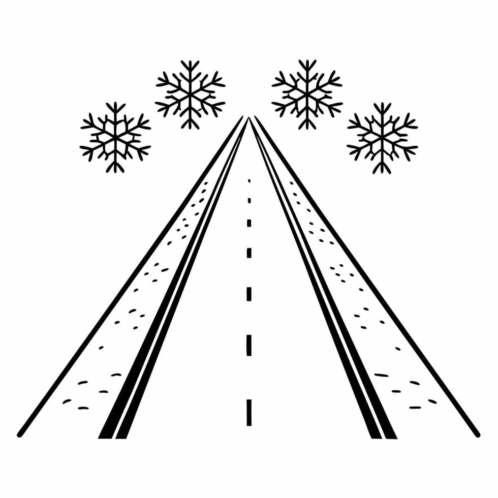 Flat Glossy ice covered road with snowflakes falling and copy space Clean vector