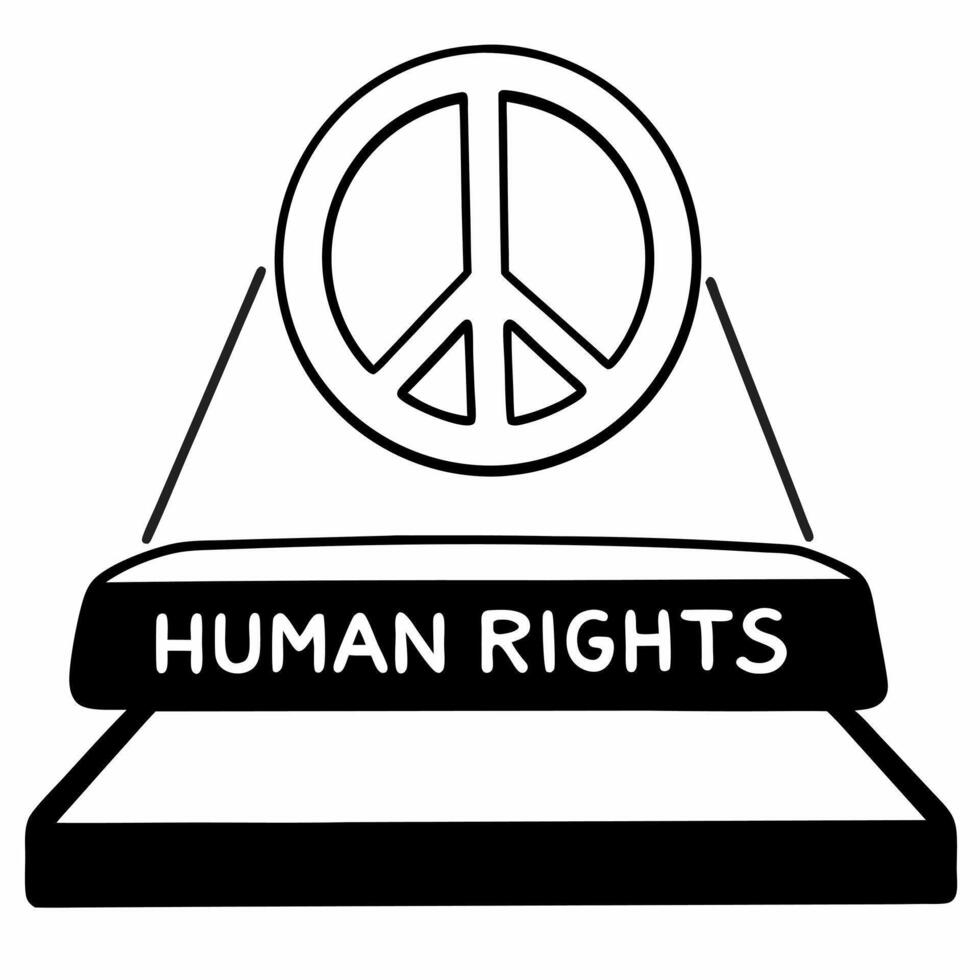 Flat Glossy holographic peace symbol with human rights text copy space Clean vector