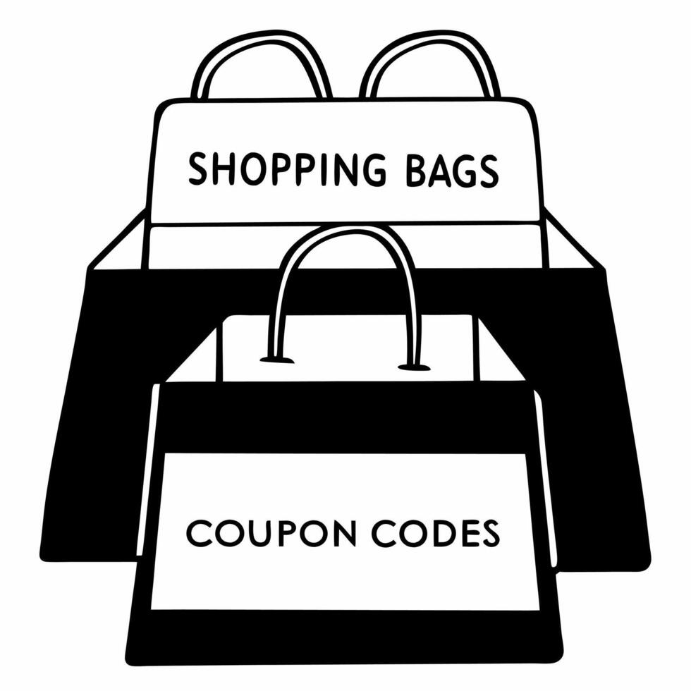 Flat Glossy Shopping Bag Display with Coupon Codes Clean vector