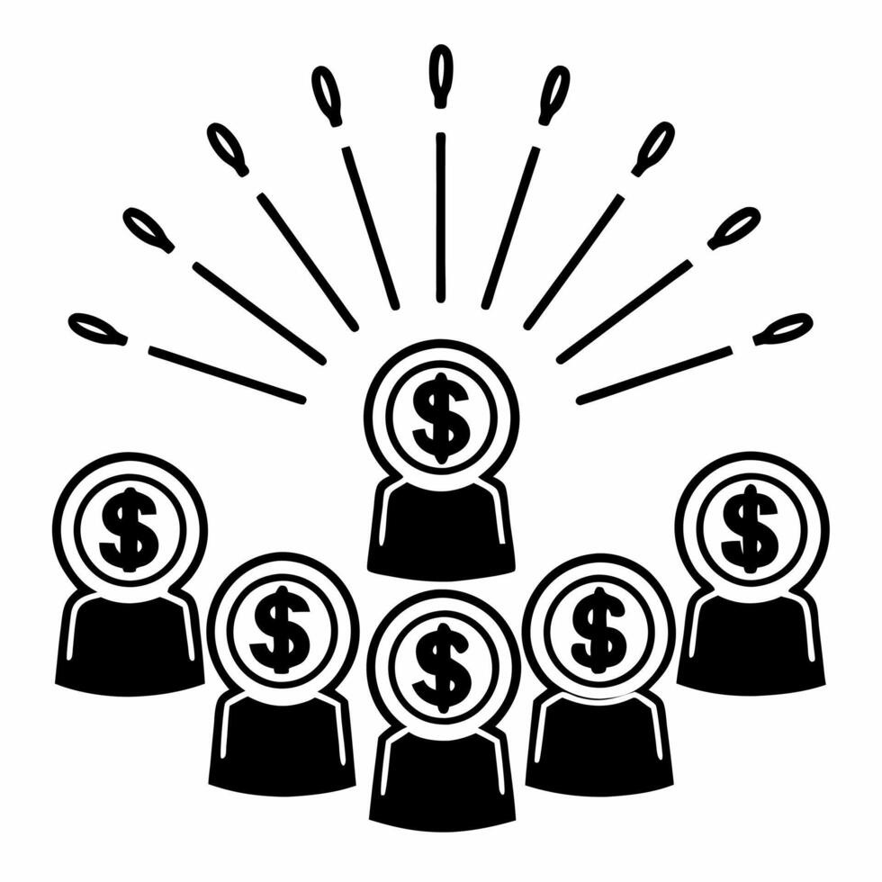 Flat Glowing Abstract Cash Symbols with Floating Acquisition Icons Clean vector