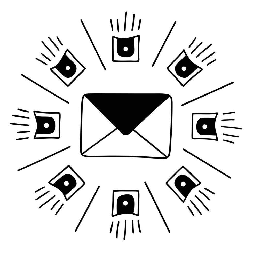 Flat Glowing abstract email icon with floating sale notification Clean vector