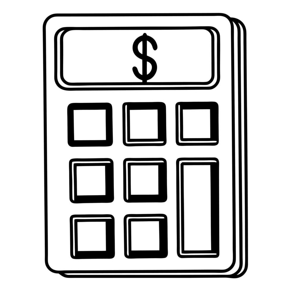 Flat Glowing holographic calculator and dollar sign floating on a glossy white surface with ample copy space Clean vector