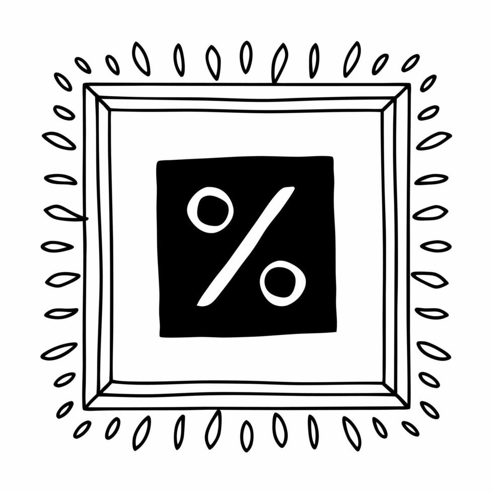 Flat Glowing percentage icon and floating price tag frame with copy space Clean vector