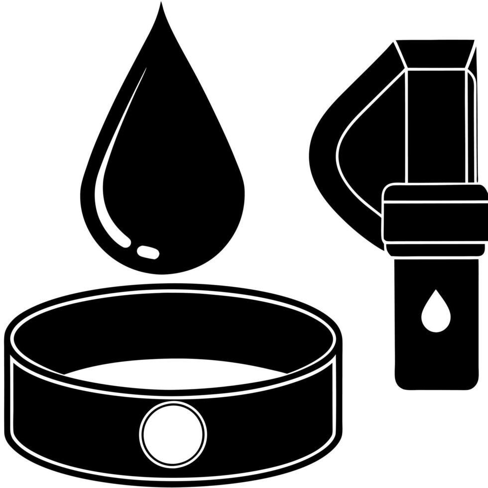 Flat Glucose test strip and lancet floating with diabetes awareness bracelet Clean vector