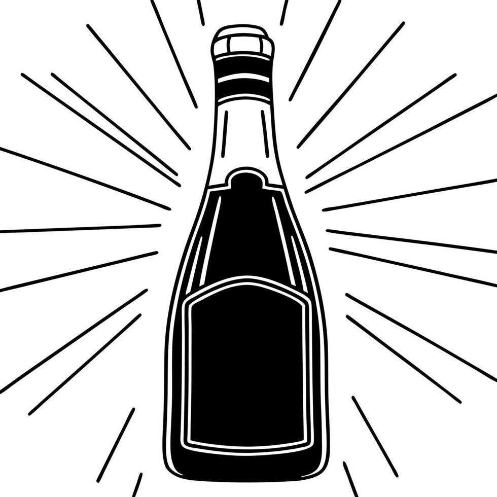 Flat Holographic Champagne Bottle concept as Close up of a holographic champagne bottle with a glowing label set against a plain white background with copy space Camera emphasizes Squre vector