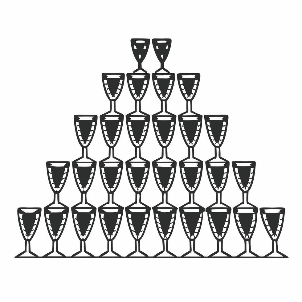 Flat Holographic Champagne Flute Tower concept as Medium shot of a holographic champagne flute tower with glowing glasses set against a plain white background with copy space Came Squre Set 3 vector