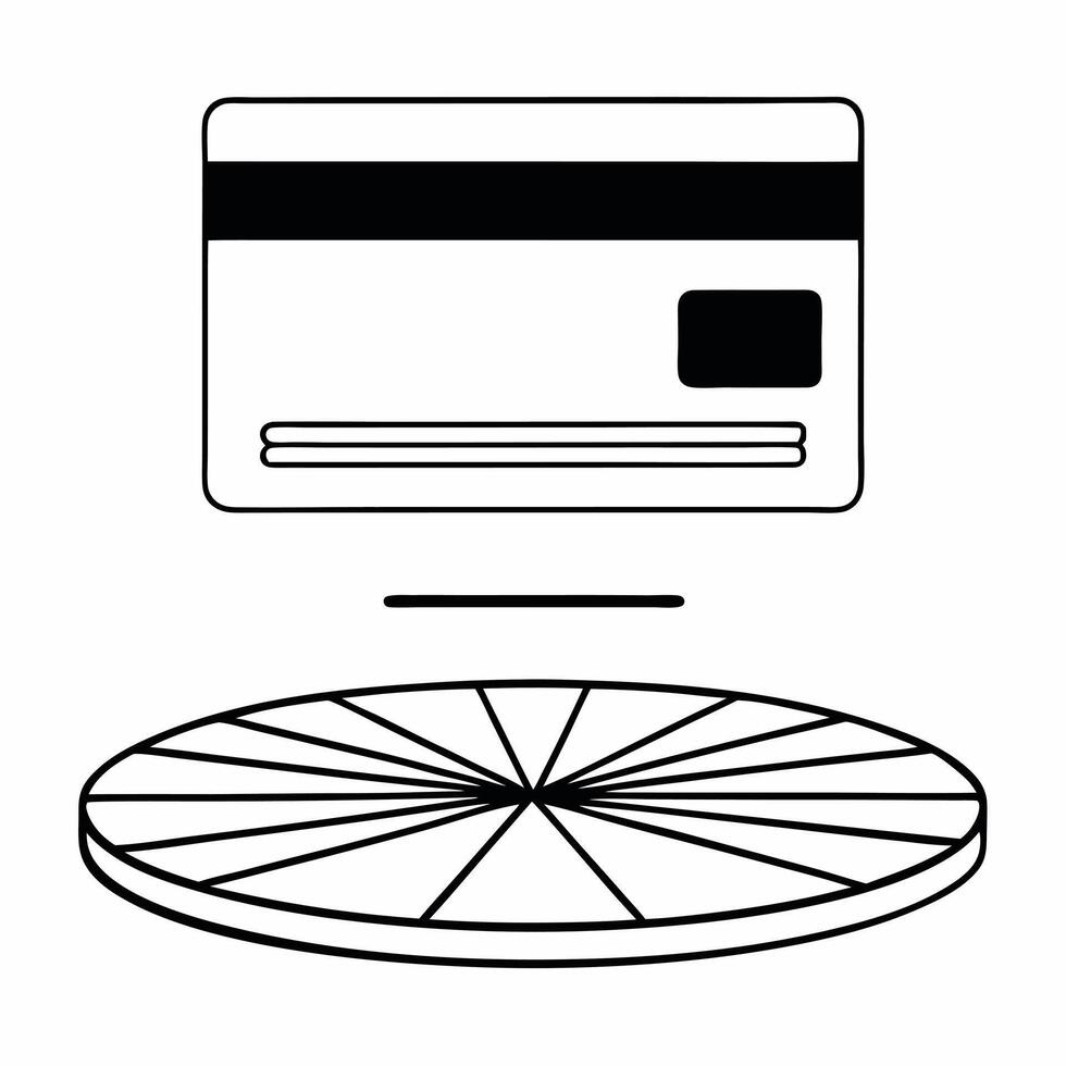 Flat Holographic credit card and a floating pie chart on a glossy surface with ample copy space concept as A modern image showcasing a glowing holographic credit card and a floatin Squre vector