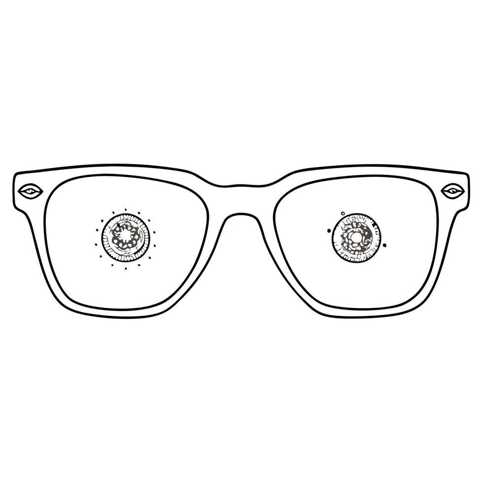 Flat Holographic glasses with Labh Pancham symbol and copy space concept as A pair of holographic glasses with the Labh Pancham symbol subtly glowing on the lenses isolated against Squre vector