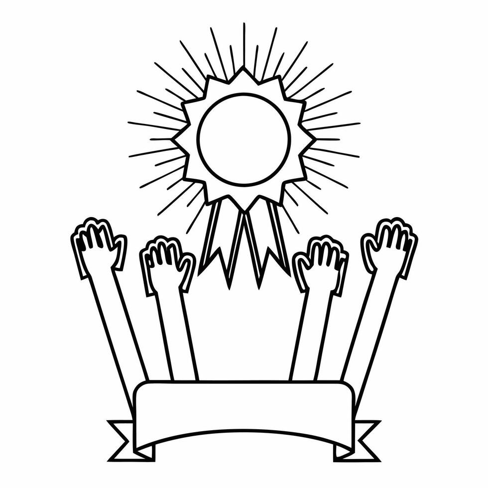 Flat Holographic human rights badge with floating hands copy space below concept as A holographic human rights badge with floating hands reaching up representing the fight for equa Squre vector