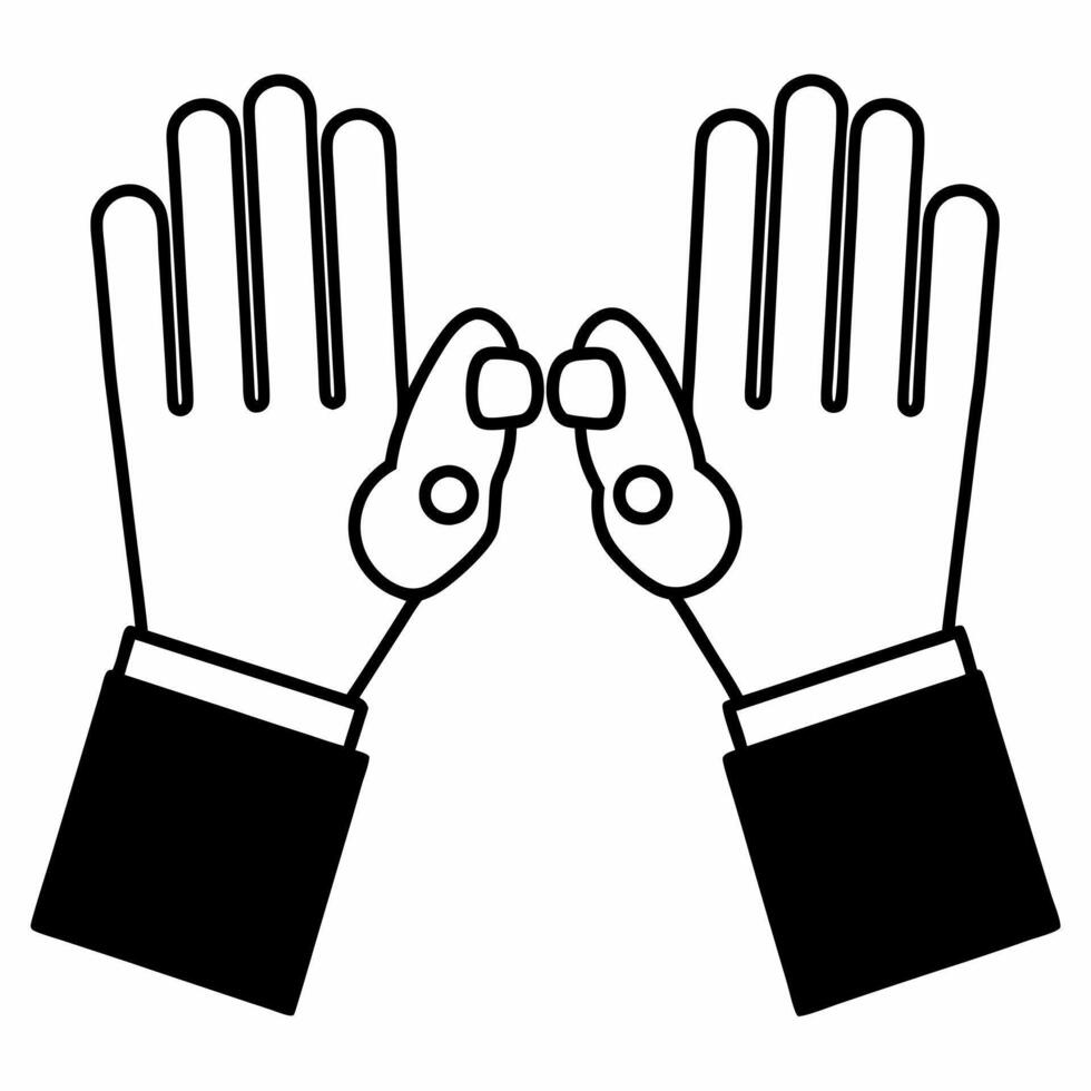 Flat Holographic raised hands with glowing rights symbols copy space on side concept as A pair of holographic hands raised with glowing human rights symbols floating on an isolated Squre vector