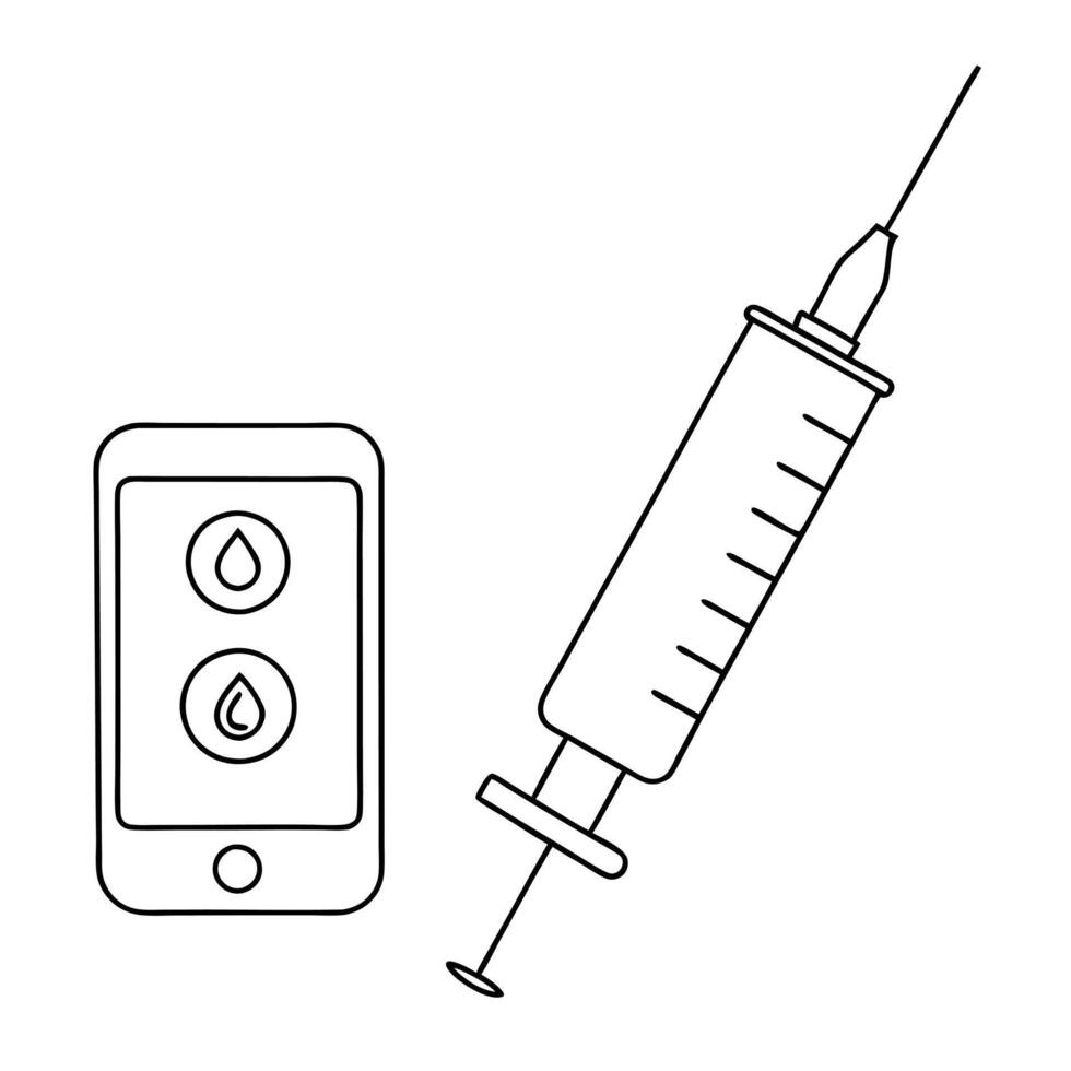 Flat Insulin syringe and diabetes management app floating concept as A sleek design featuring an insulin syringe and a diabetes management app icon floating together isolated on a Squre vector