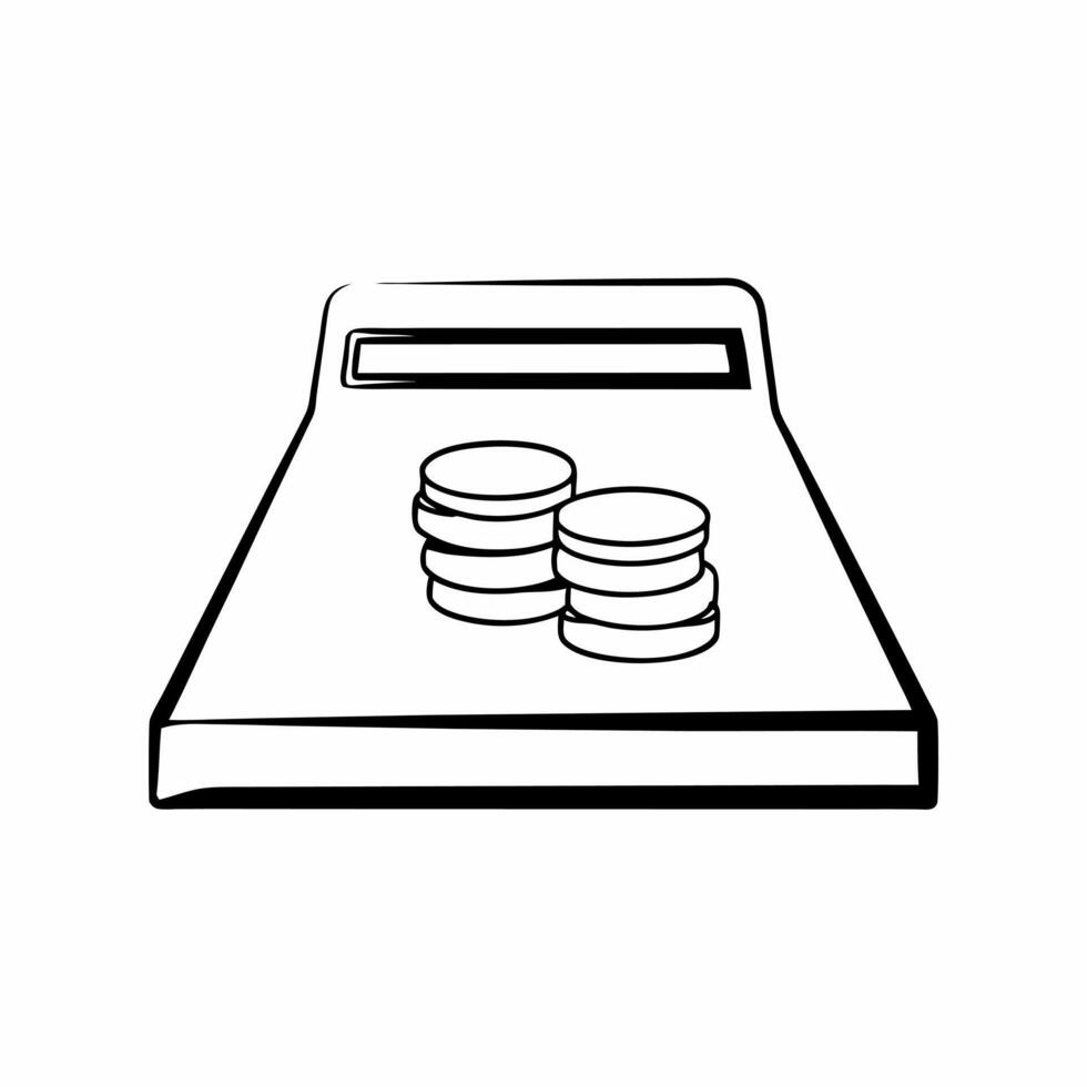Flat Isolated Cash Register and Coin Stack concept as A design featuring a cash register with a stack of coins isolated on a white background The image represents spending Squre vector