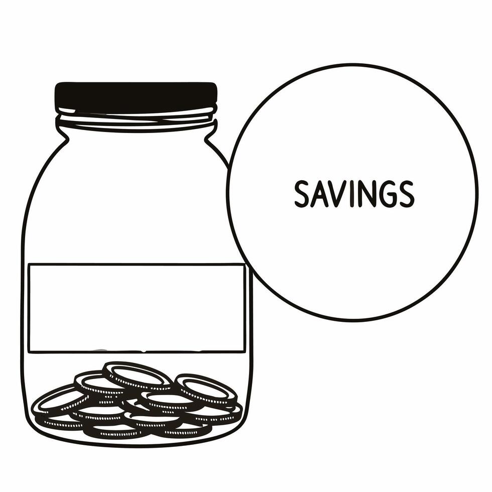 Flat Isolated Coin Jar and Savings Label concept as A illustration of a transparent jar filled with coins with a Savings label beside it isolated on a white background The Squre vector