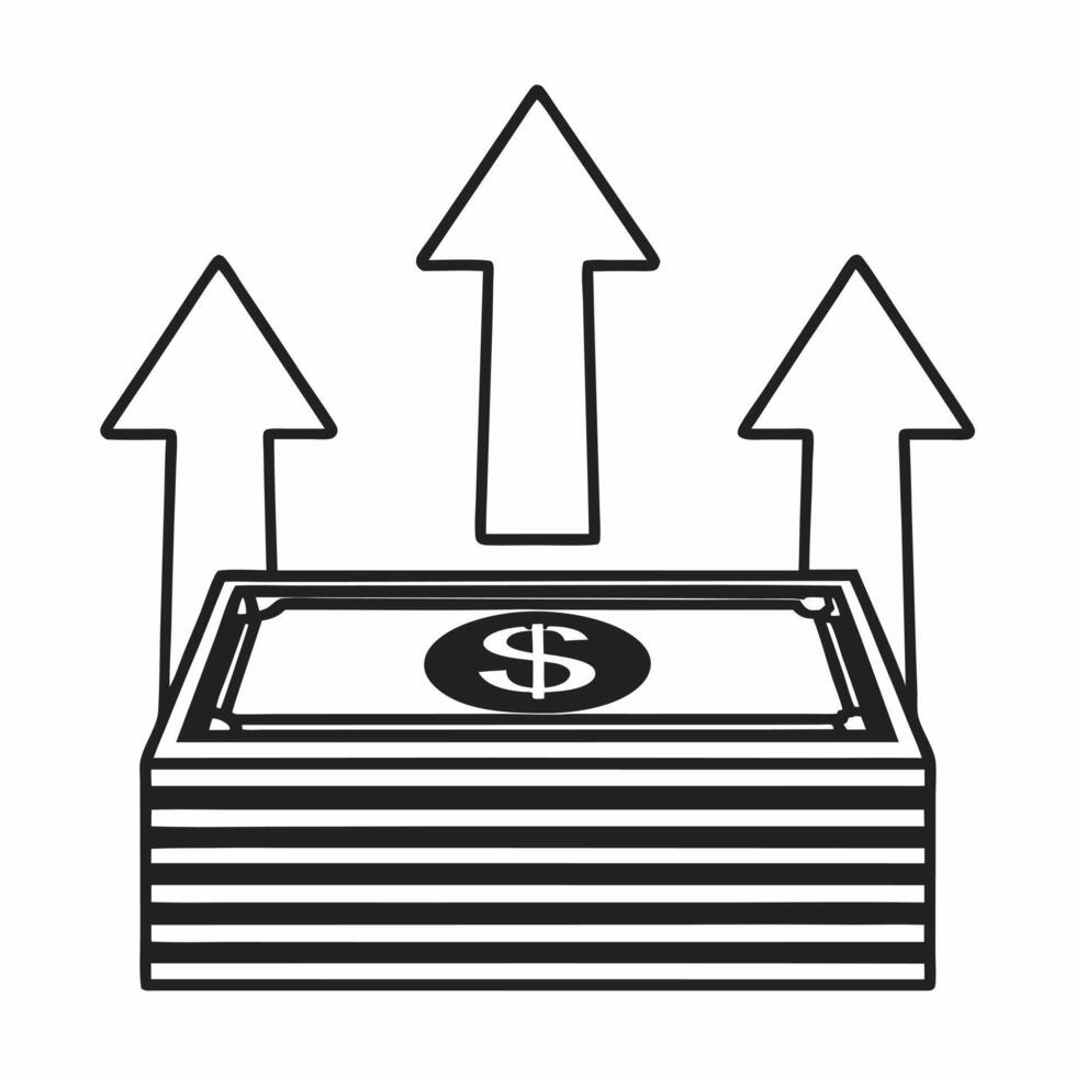 Flat Isolated Dollar Bills and Profit Arrows concept as A illustration of a stack of dollar bills with upward pointing profit arrows isolated on a white background The desi Squre vector
