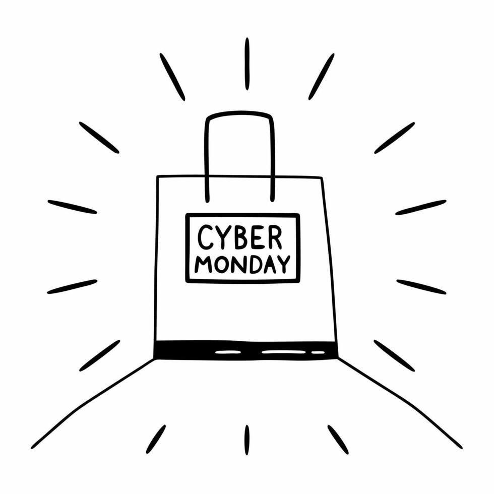Flat Isolated shopping bag with glowing Cyber Monday discount label concept as A floating shopping bag with a glowing Cyber Monday discount label isolated on a white background Th Squre vector