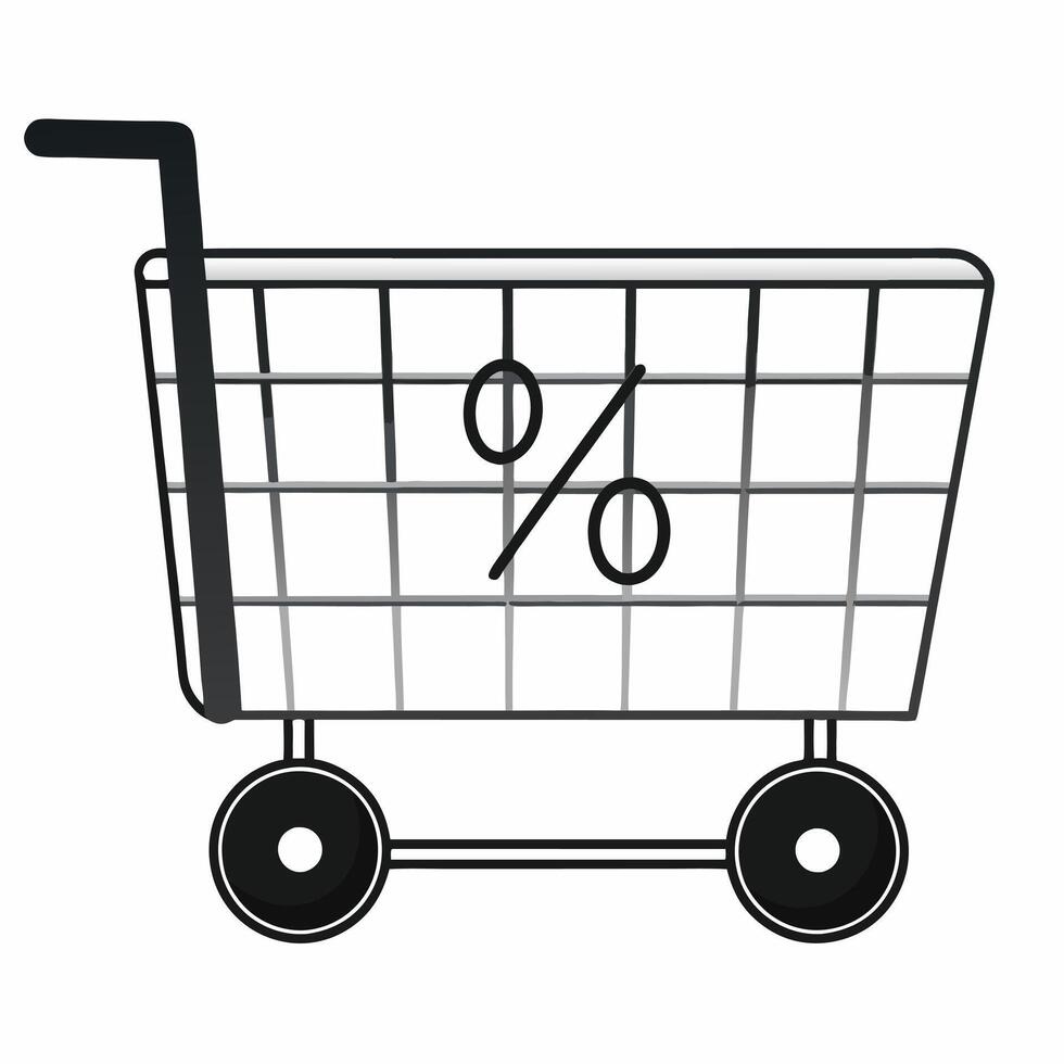 Flat Isolated Shopping Cart and Percentage Sign concept as A modern showing a shopping cart paired with a percentage sign isolated on a white background The design emphasiz Squre vector