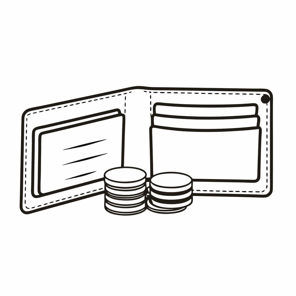Flat Isolated Wallet and Coin Stack concept as A sleek illustration of an open wallet with a stack of coins beside it isolated on a white background The image represents sp Squre vector