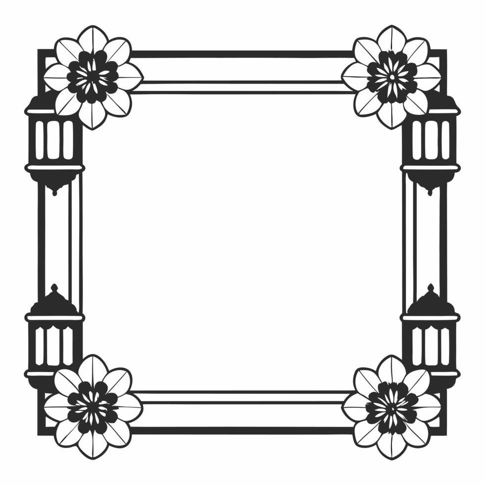 Flat Lantern and Floral Border with Copy Space concept as A minimalist border frame featuring a traditional lantern on one side and floral designs on the other with ample copy spac Squre vector