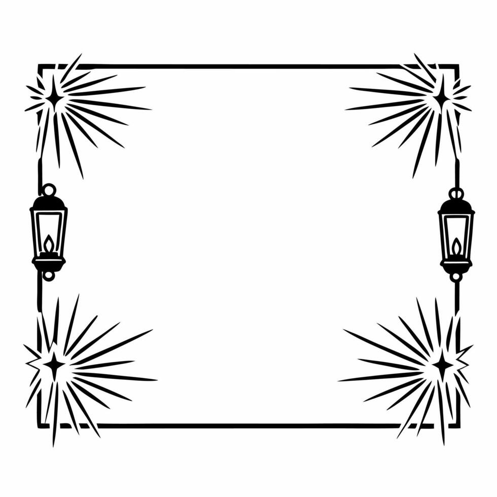 Flat Lantern and Sparkler Lines Border with Copy Space concept as A sleek border frame featuring a traditional lantern on one side and abstract sparkler lines on the other with amp Squre vector