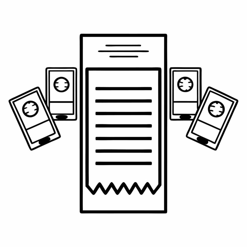 Flat Levitating Receipt with Payment Icons concept as A receipt floating in mid air with payment icons surrounding it isolated on a white background The design highlights digital Squre Set 2 vector