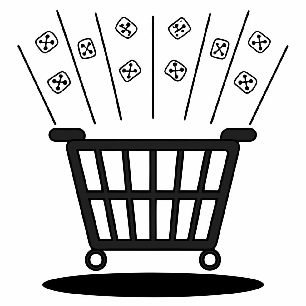 Flat Levitating Shopping Cart with Discount Icons concept as A shopping cart floating in mid air with discount icons hovering around isolated on a white background This design is Squre vector