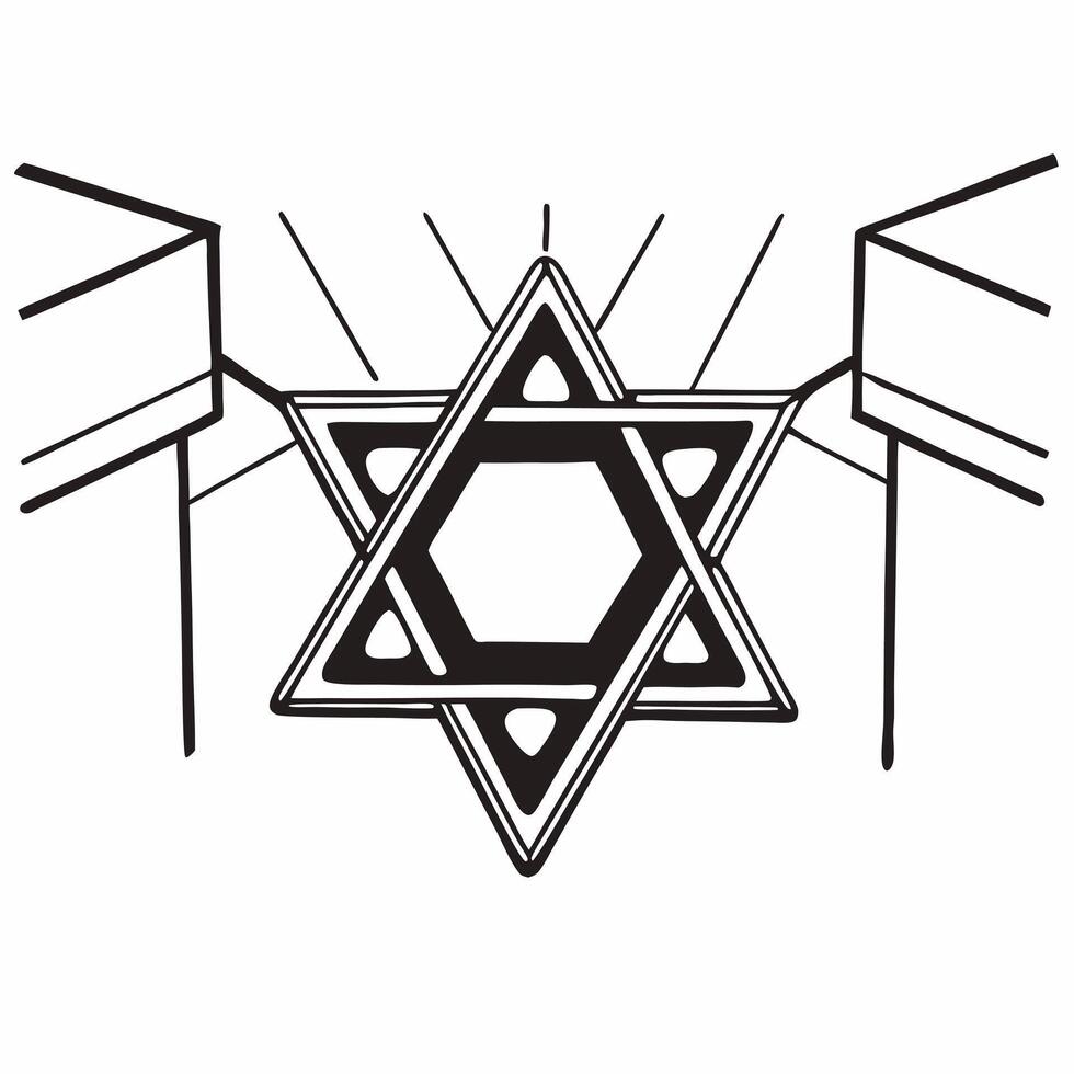 Flat Macro of glowing Star of David pendant with futuristic holographic light concept as A detailed close up of a Star of David pendant with futuristic holographic lights emanating Squre vector