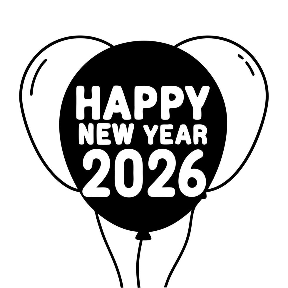 Flat Macro of New Year Balloons concept as A close up of colorful balloons with Happy New Year 2026 printed on them floating against a soft background The camera captures the vibr Squre vector