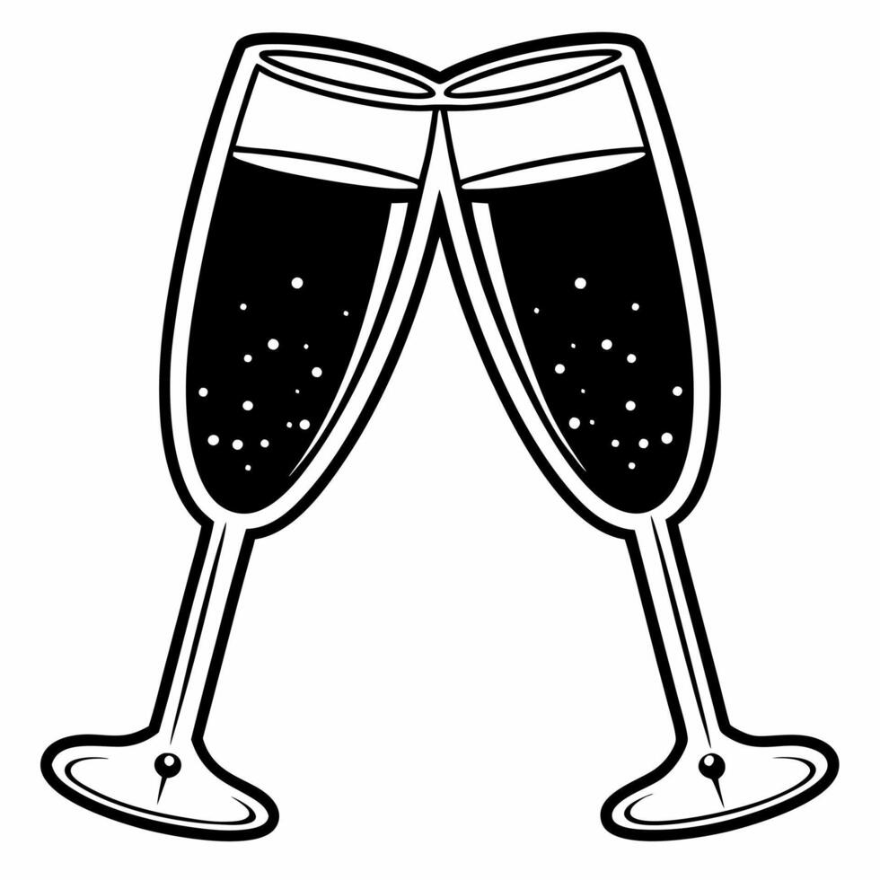 Flat Macro of New Year Toast concept as A close up of two champagne glasses clinking together with bubbles rising and reflections sparkling The camera captures the joy and excitem Squre vector