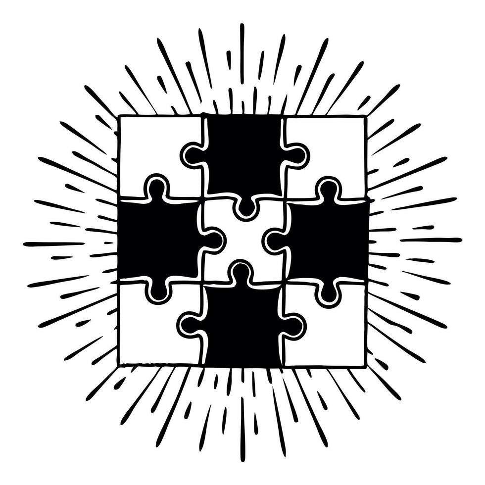 Flat Macro of glowing puzzle pieces fitting together symbolizing unity and diversity concept as A macro close up of glowing digital puzzle pieces fitting together symbolizing unity Squre vector
