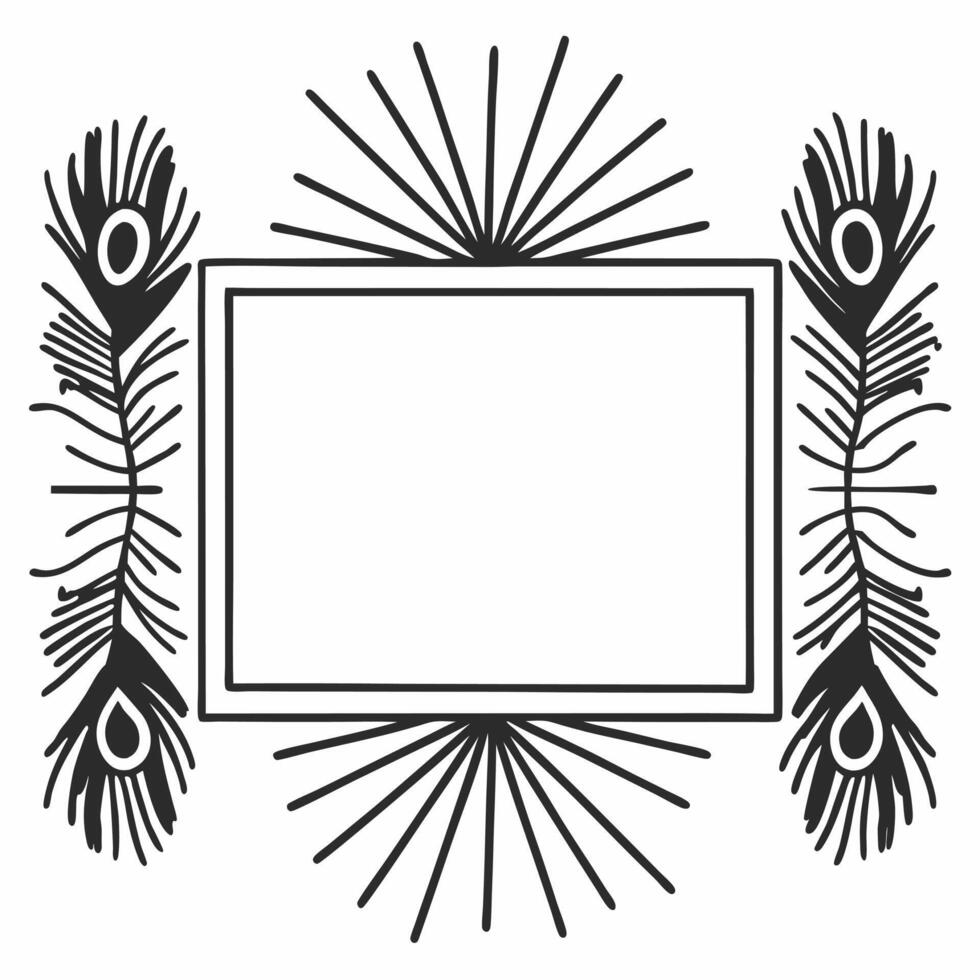 Flat Peacock Feather and Sparkler Lines Border concept as A vibrant border frame featuring a colorful peacock feather paired with abstract sparkler lines leaving generous copy spac Squre vector