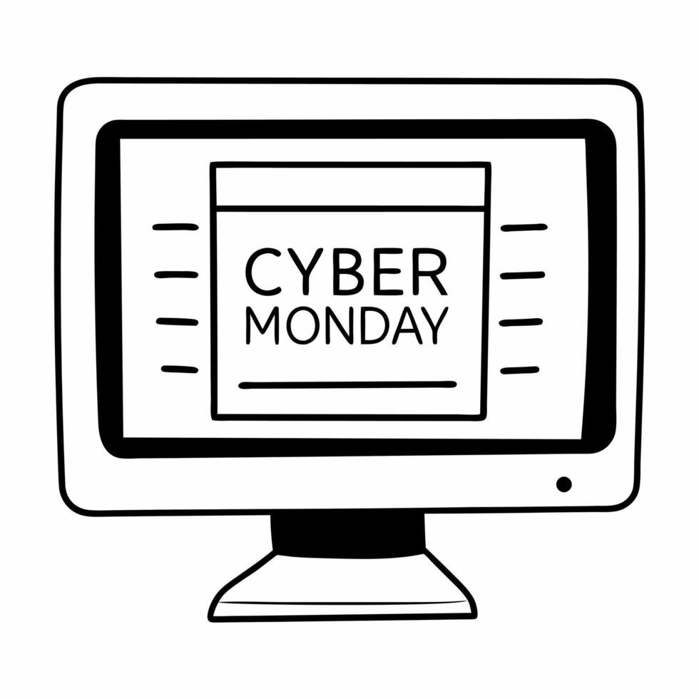 Flat Plain background of desktop monitor showing Cyber Monday shopping list concept as A plain background featuring a desktop monitor displaying a Cyber Monday shopping list with d Squre vector