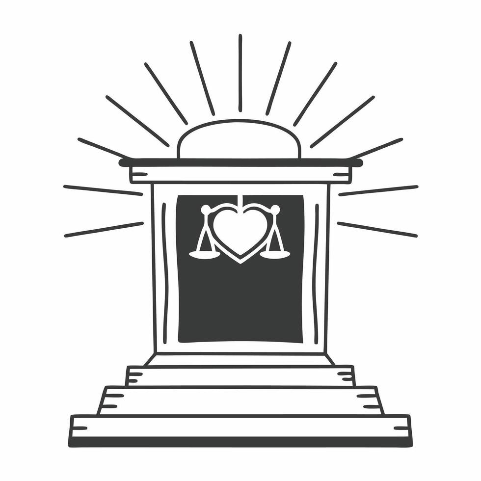 Flat Podium with a glowing heart and scales of justice symbolizing love and fairness for Human Rights Day concept as A podium featuring a glowing heart and scales of justice at the Squre vector